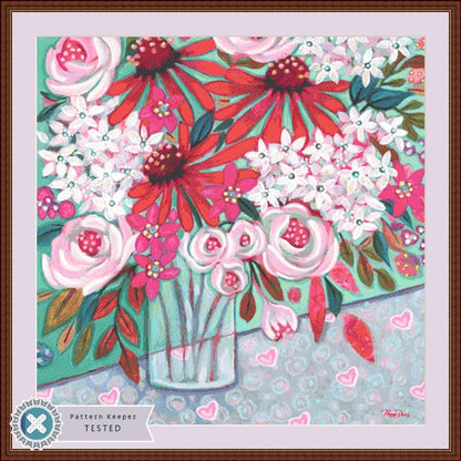 Shimmering Pink Bouquet counted cross stitch pattern by Peggy Davis/Porterfields Fine Art Licensing