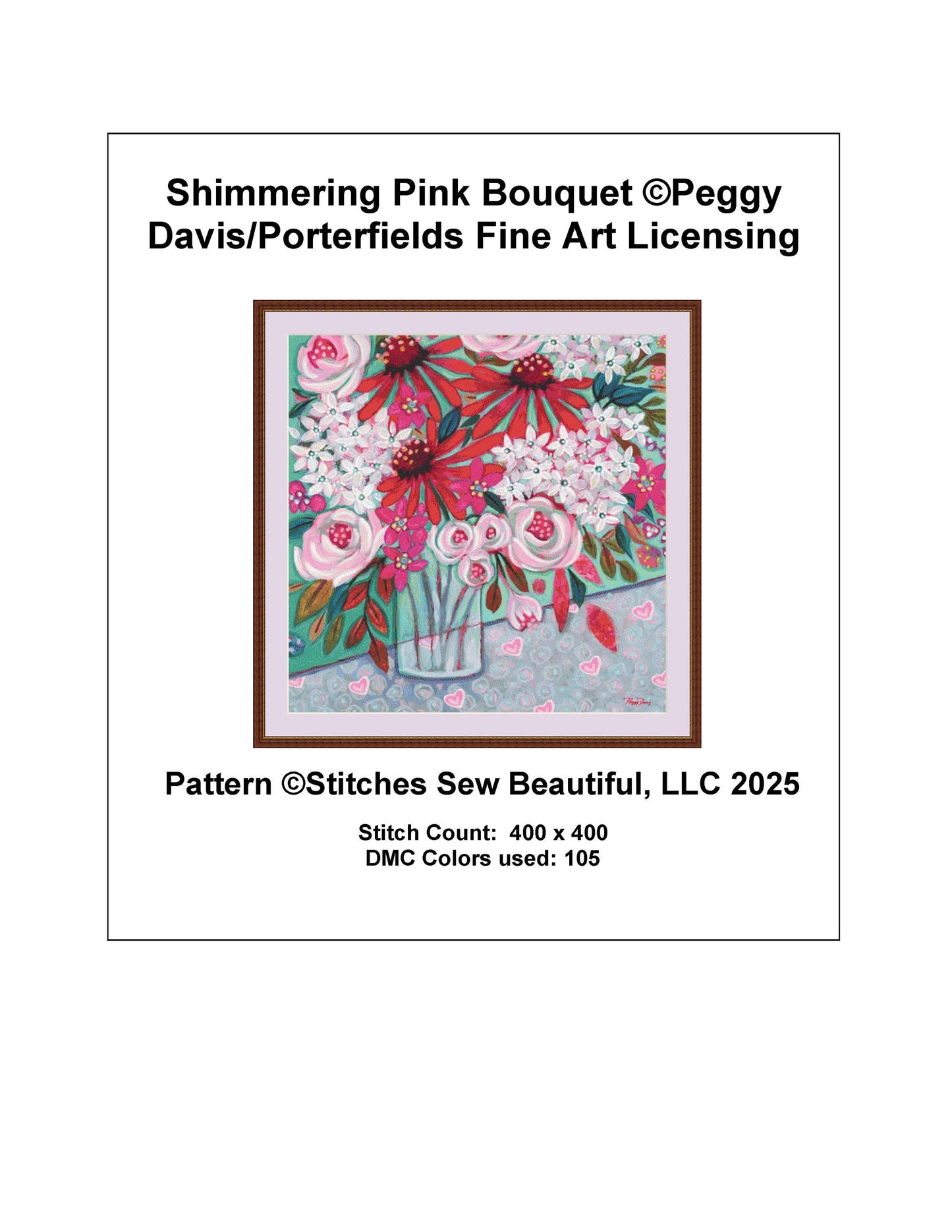 Shimmering Pink Bouquet counted cross stitch pattern by Peggy Davis/Porterfields Fine Art Licensing
