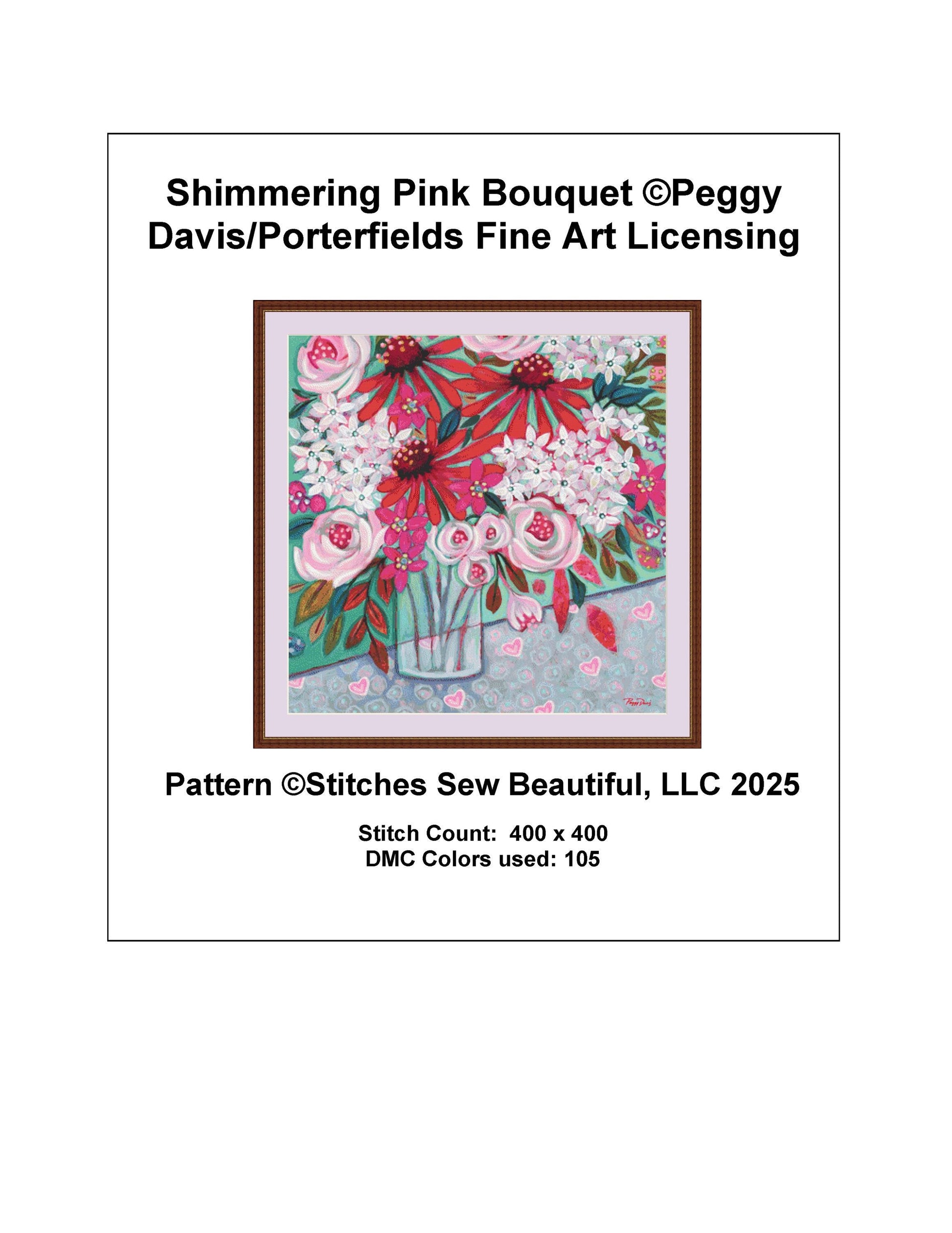 Shimmering Pink Bouquet counted cross stitch pattern by Peggy Davis/Porterfields Fine Art Licensing