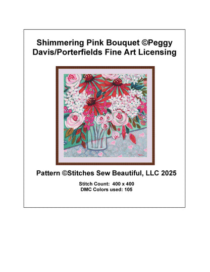 Shimmering Pink Bouquet counted cross stitch pattern by Peggy Davis/Porterfields Fine Art Licensing