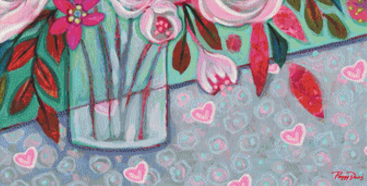 Shimmering Pink Bouquet counted cross stitch pattern by Peggy Davis/Porterfields Fine Art Licensing