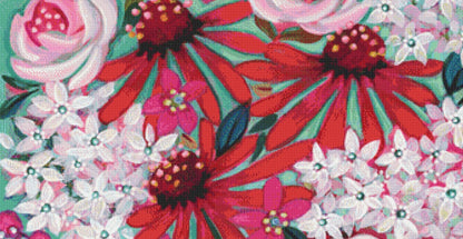 Shimmering Pink Bouquet counted cross stitch pattern by Peggy Davis/Porterfields Fine Art Licensing
