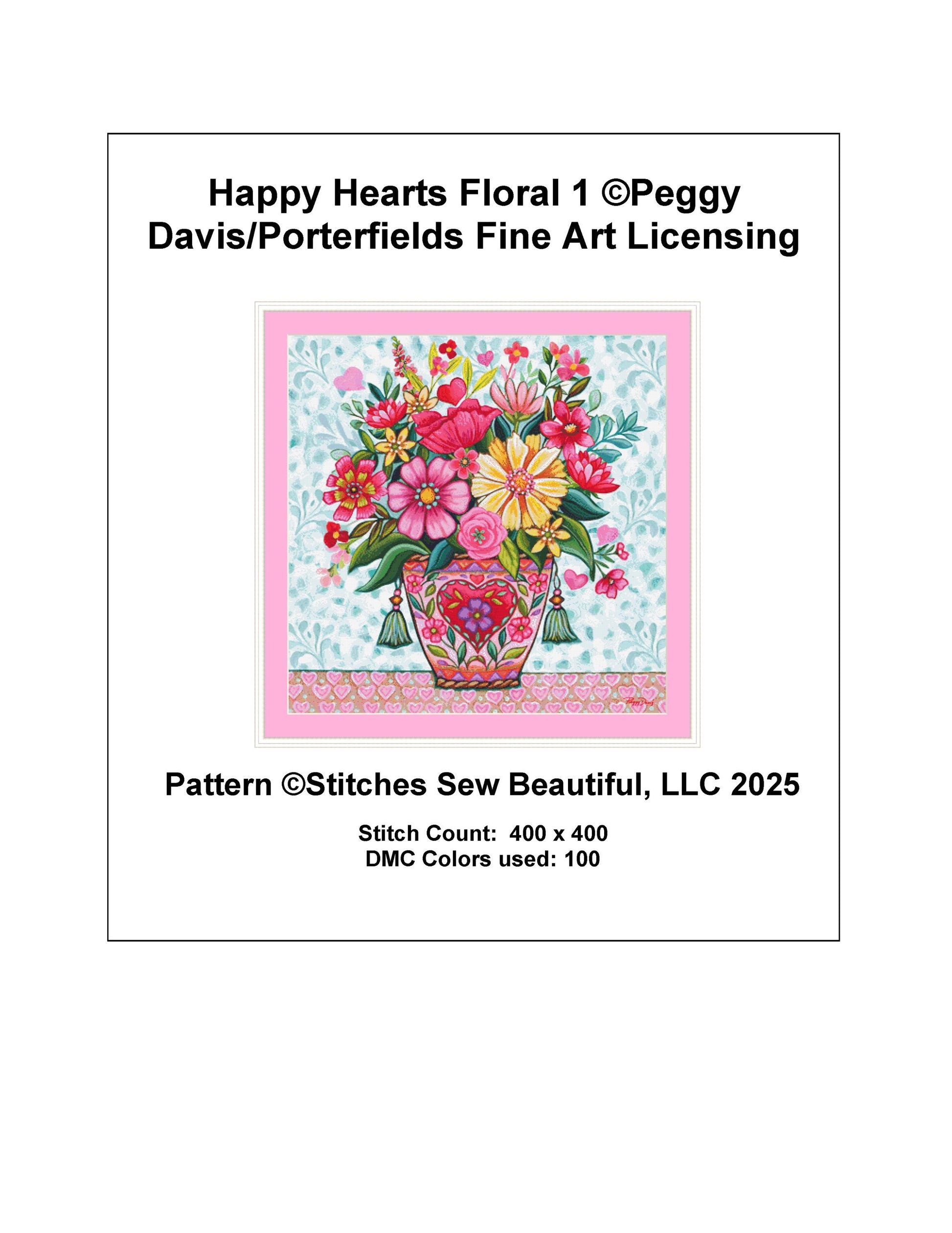 Happy Heart Floral 1 counted cross stitch pattern by Peggy Davis/Porterfields Fine Art Licensing