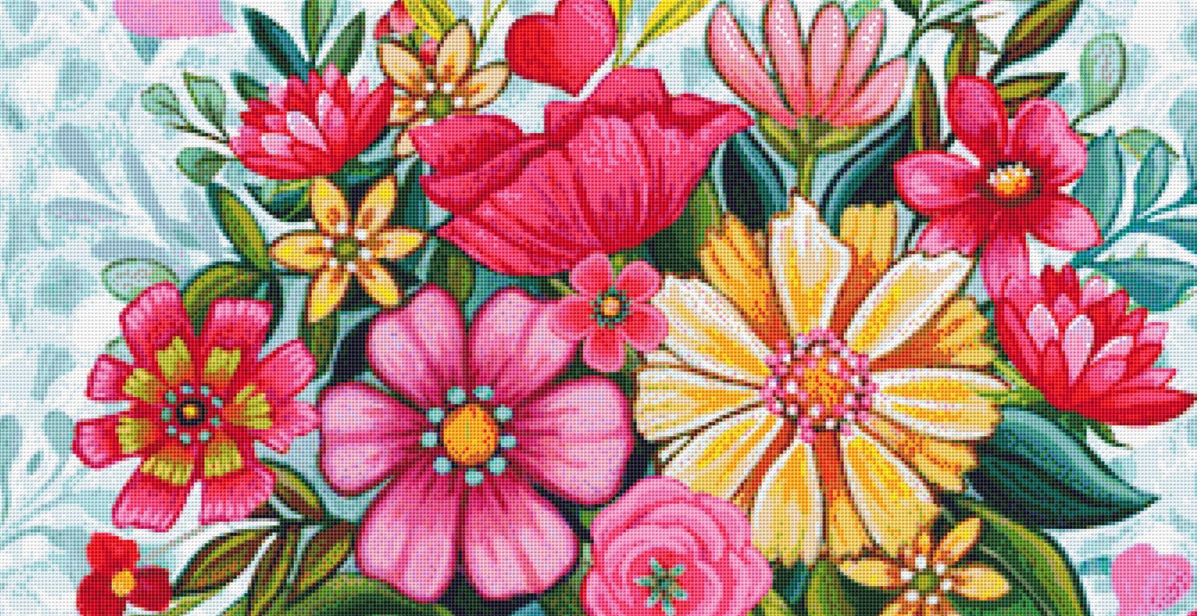 Happy Heart Floral 1 counted cross stitch pattern by Peggy Davis/Porterfields Fine Art Licensing