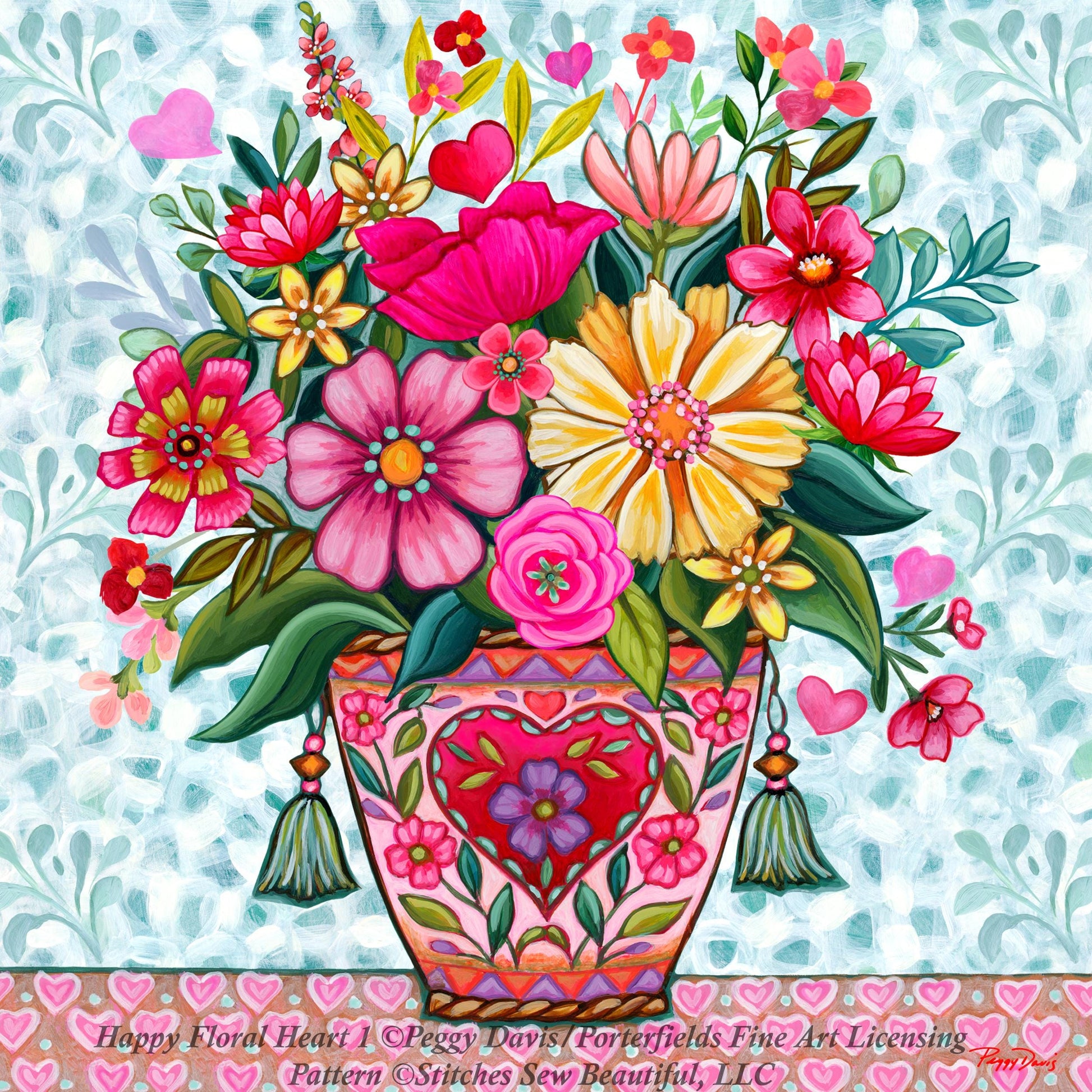 Happy Heart Floral 1 counted cross stitch pattern by Peggy Davis/Porterfields Fine Art Licensing