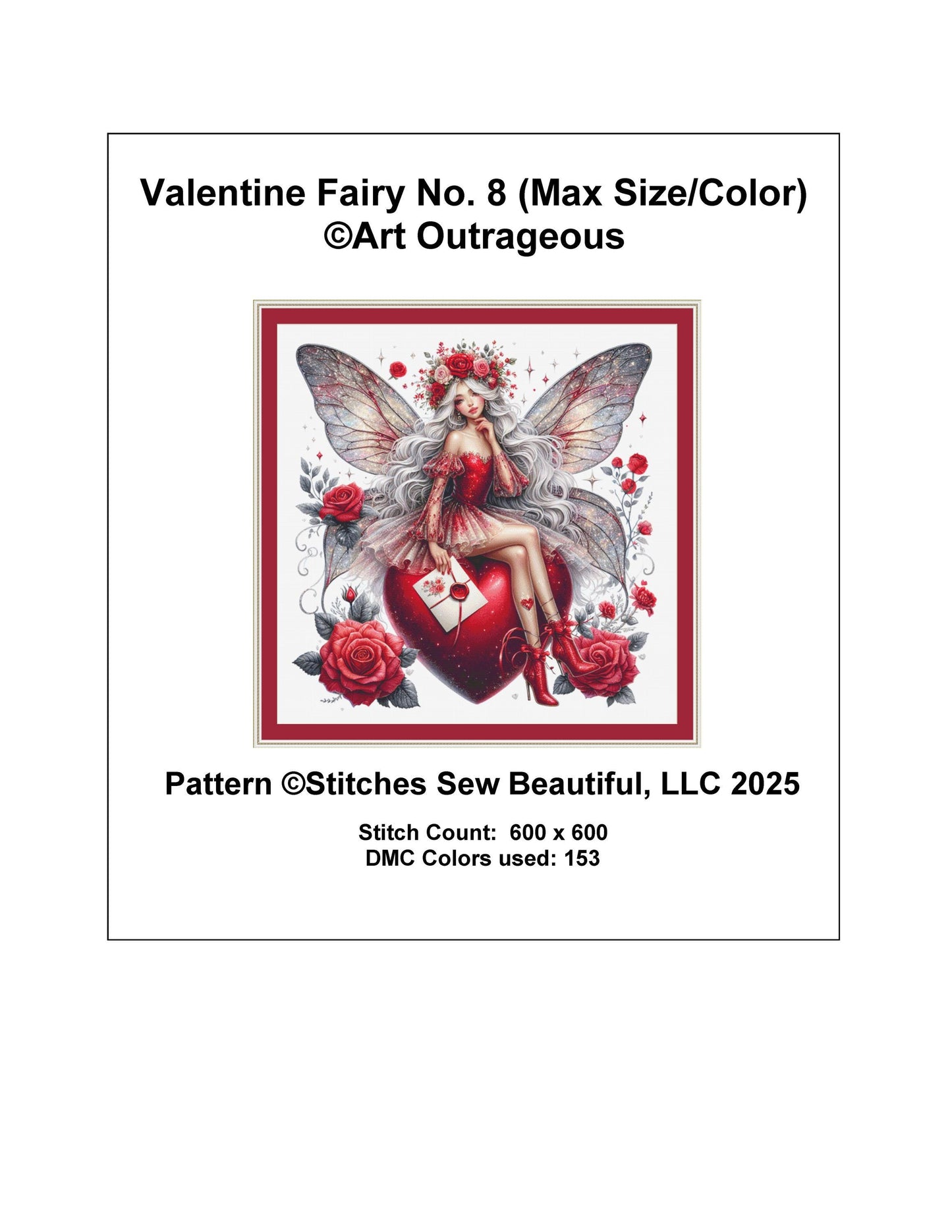 Valentine Fairy No. 8 (Max Size/Color) counted cross stitch pattern by Art Outrageous