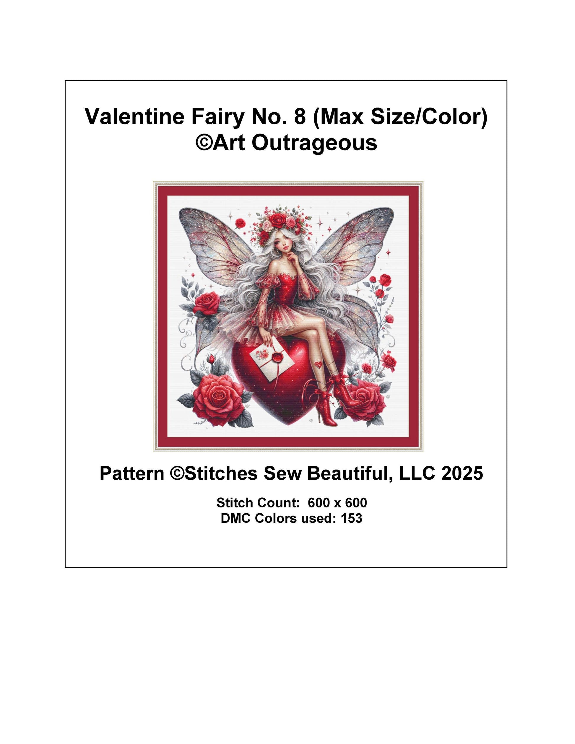 Valentine Fairy No. 8 (Max Size/Color) counted cross stitch pattern by Art Outrageous