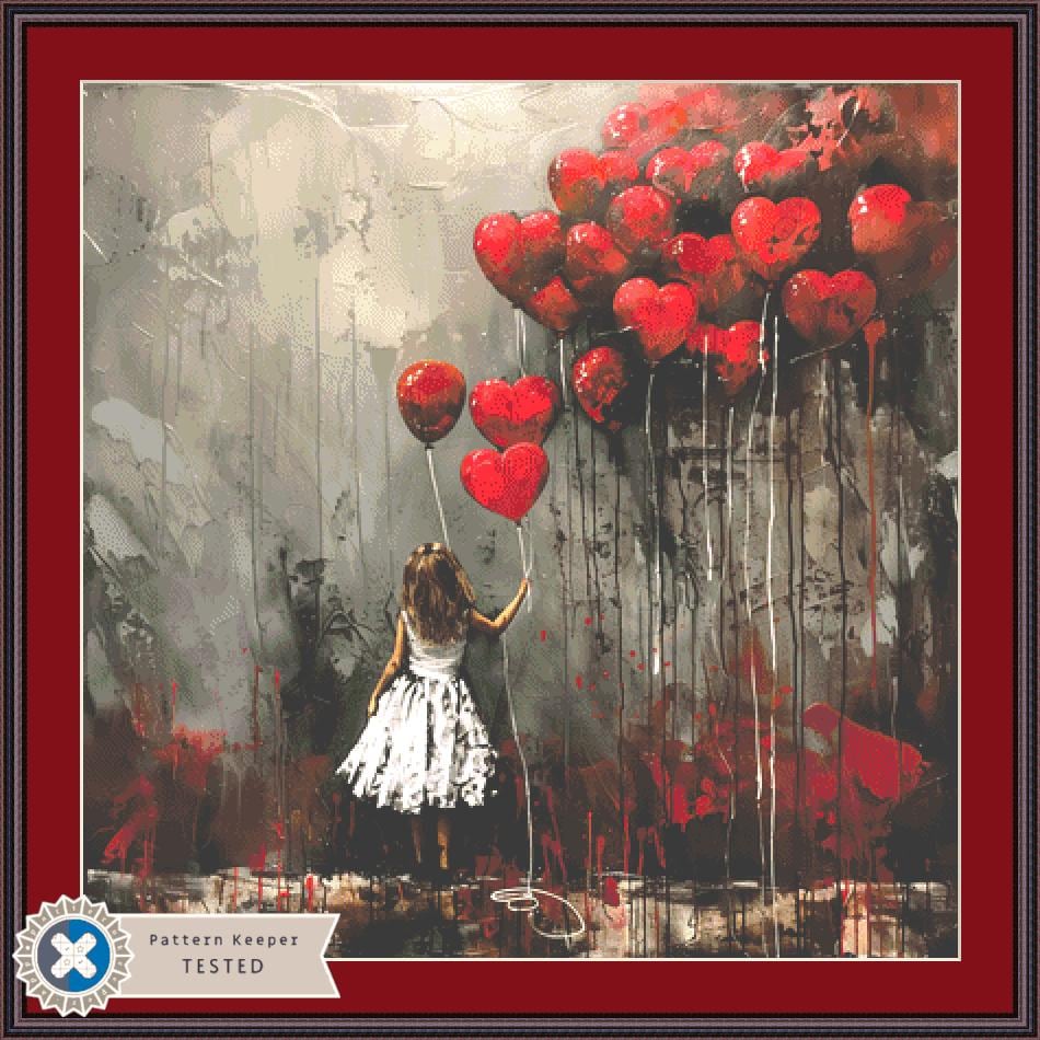 99 Red Balloons-Heart counted cross stitch pattern by The Art Revivalist