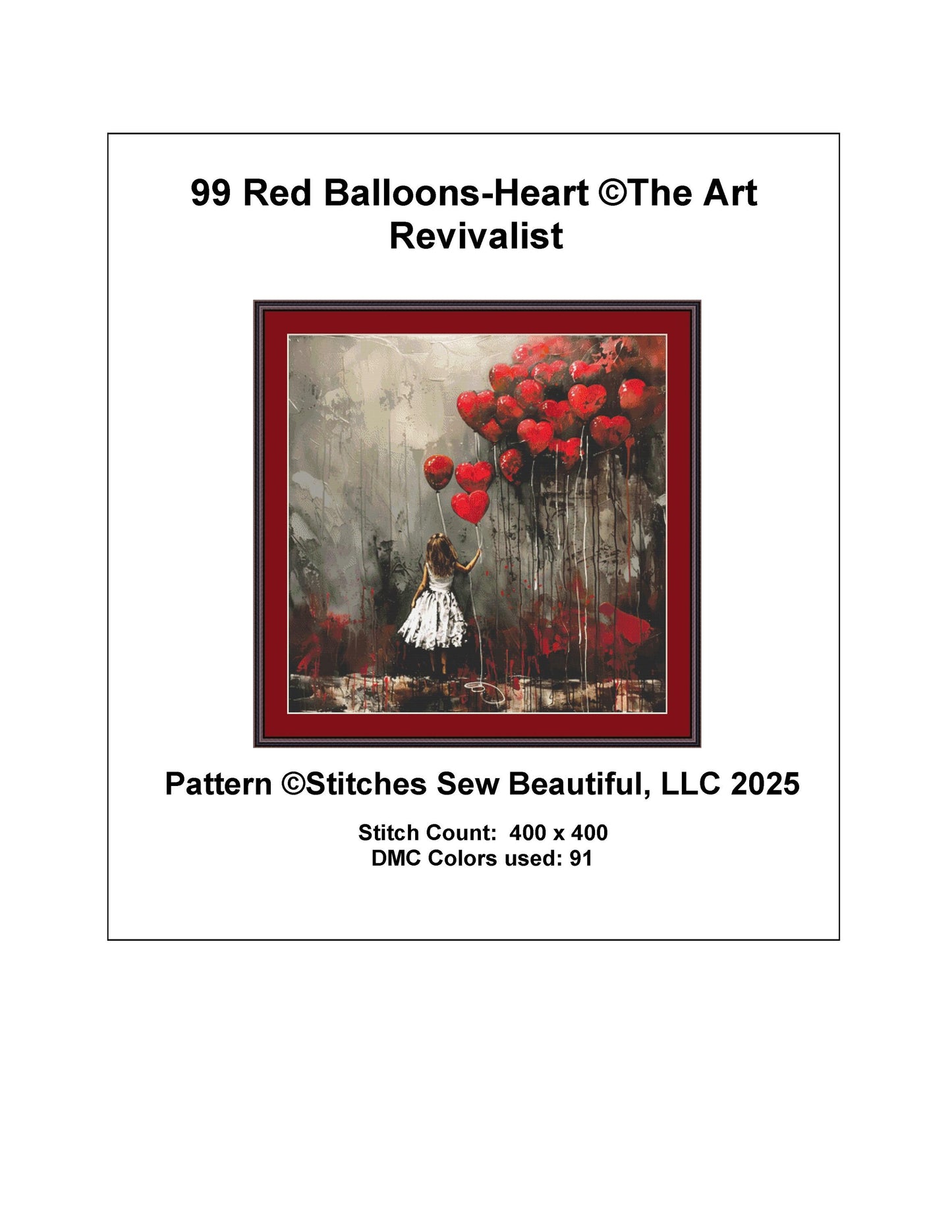 99 Red Balloons-Heart counted cross stitch pattern by The Art Revivalist