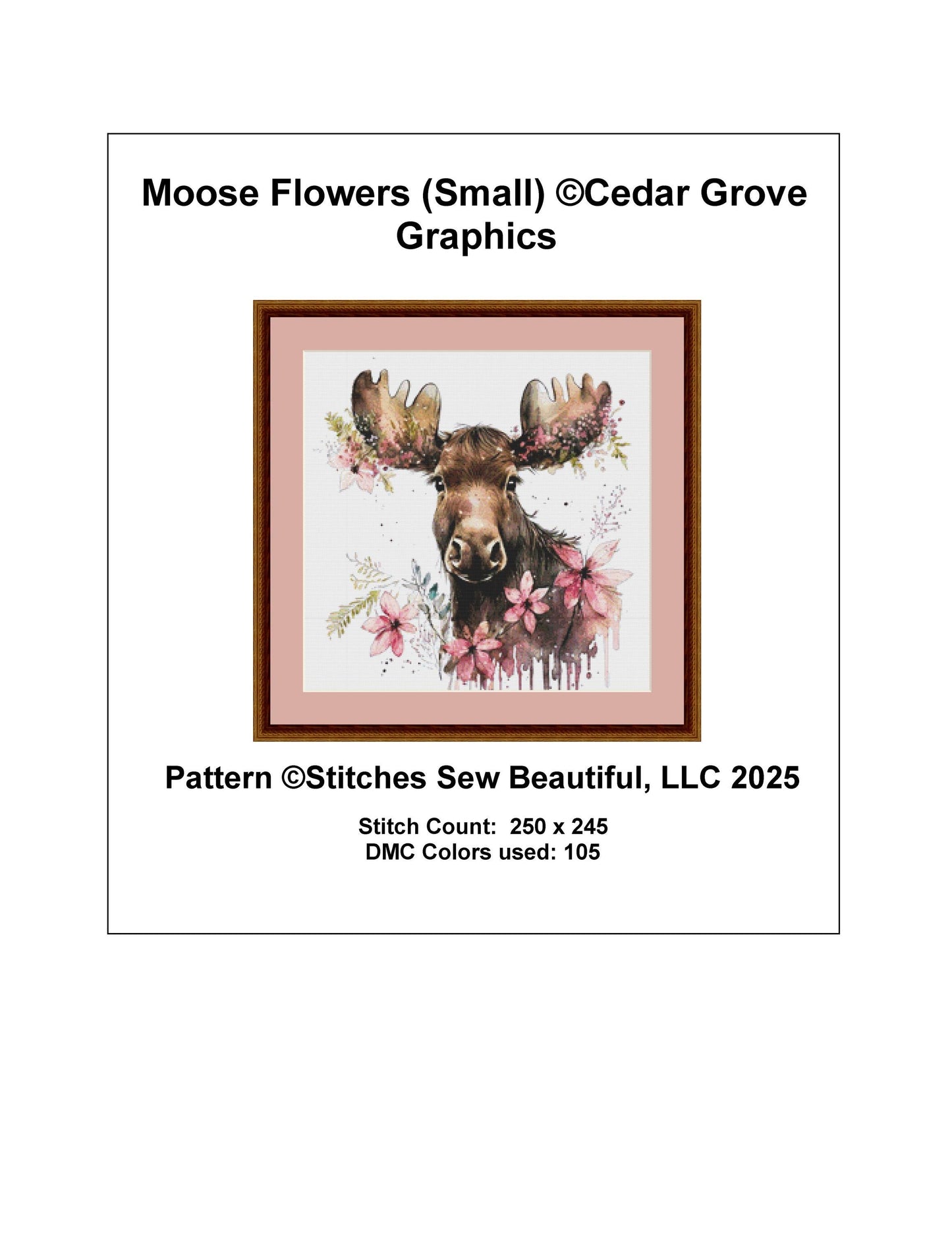 Moose Flowers (Small) counted cross stitch pattern by Cedar Grove Graphics