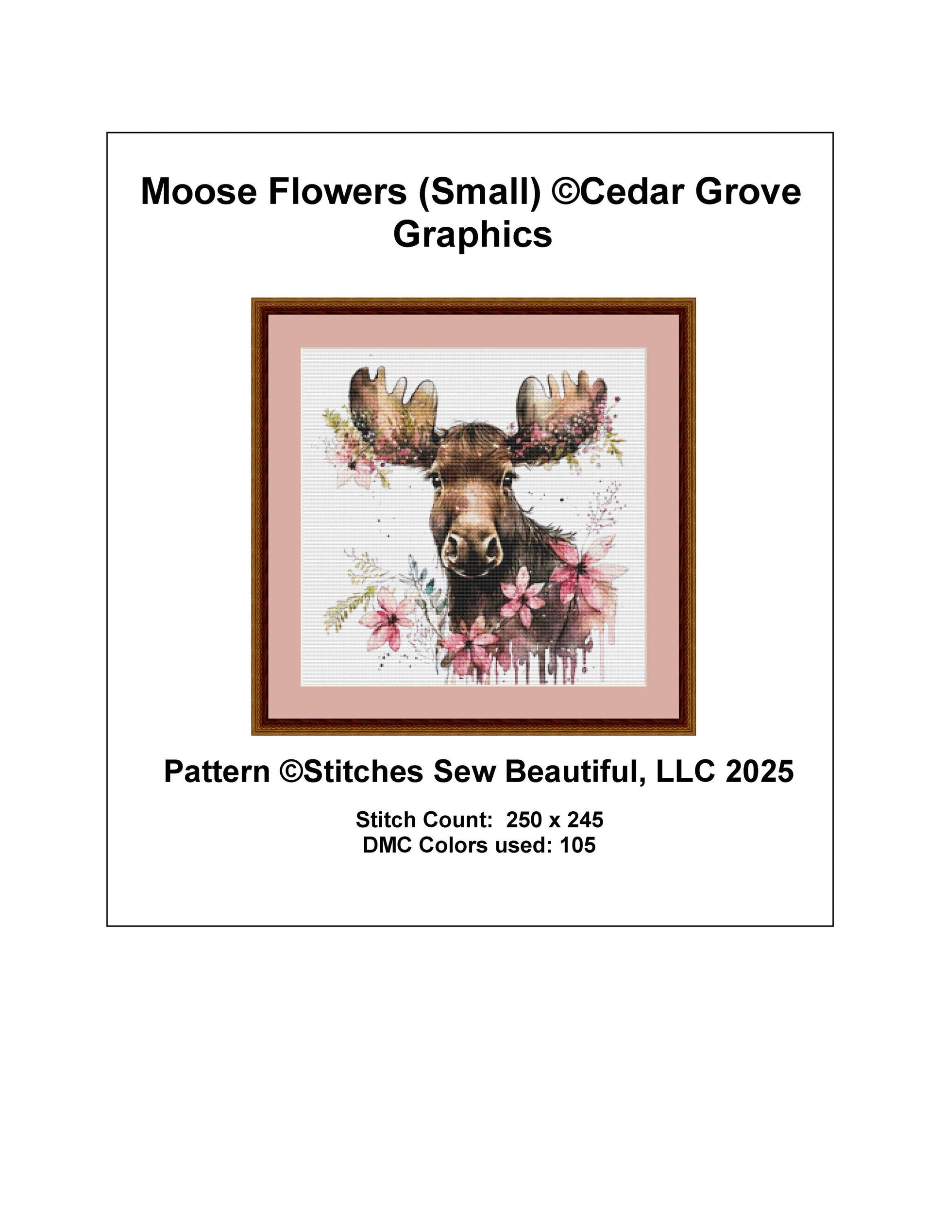 Moose Flowers (Small) counted cross stitch pattern by Cedar Grove Graphics