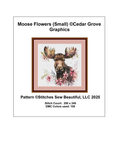 Moose Flowers (Small) counted cross stitch pattern by Cedar Grove Graphics