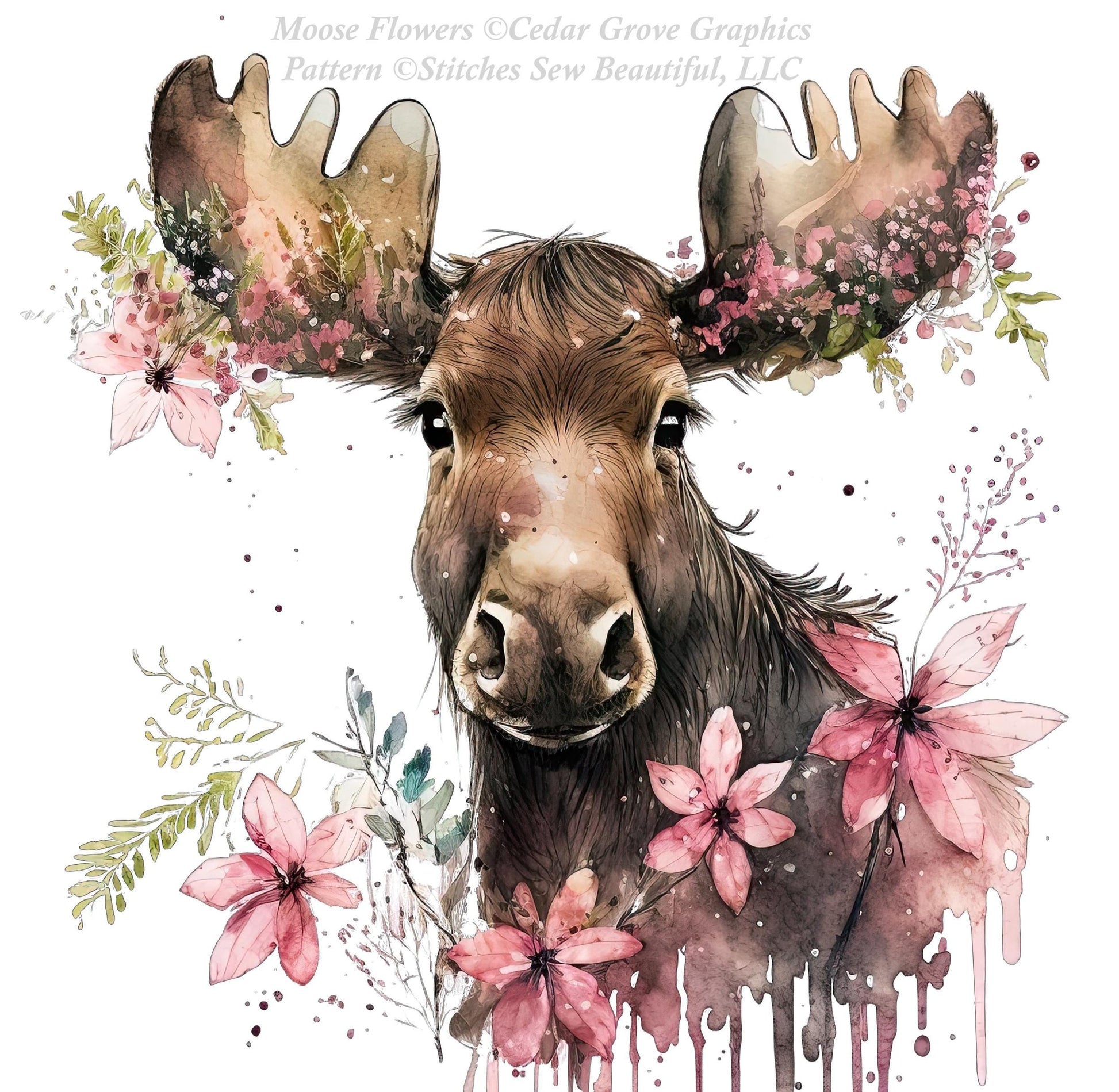 Moose Flowers (Small) counted cross stitch pattern by Cedar Grove Graphics