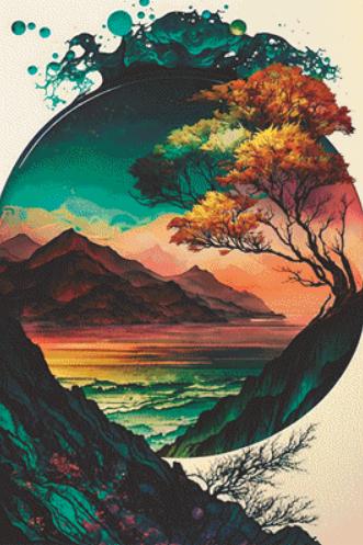 Treescape counted cross stitch pattern by Peaceful Art Colors