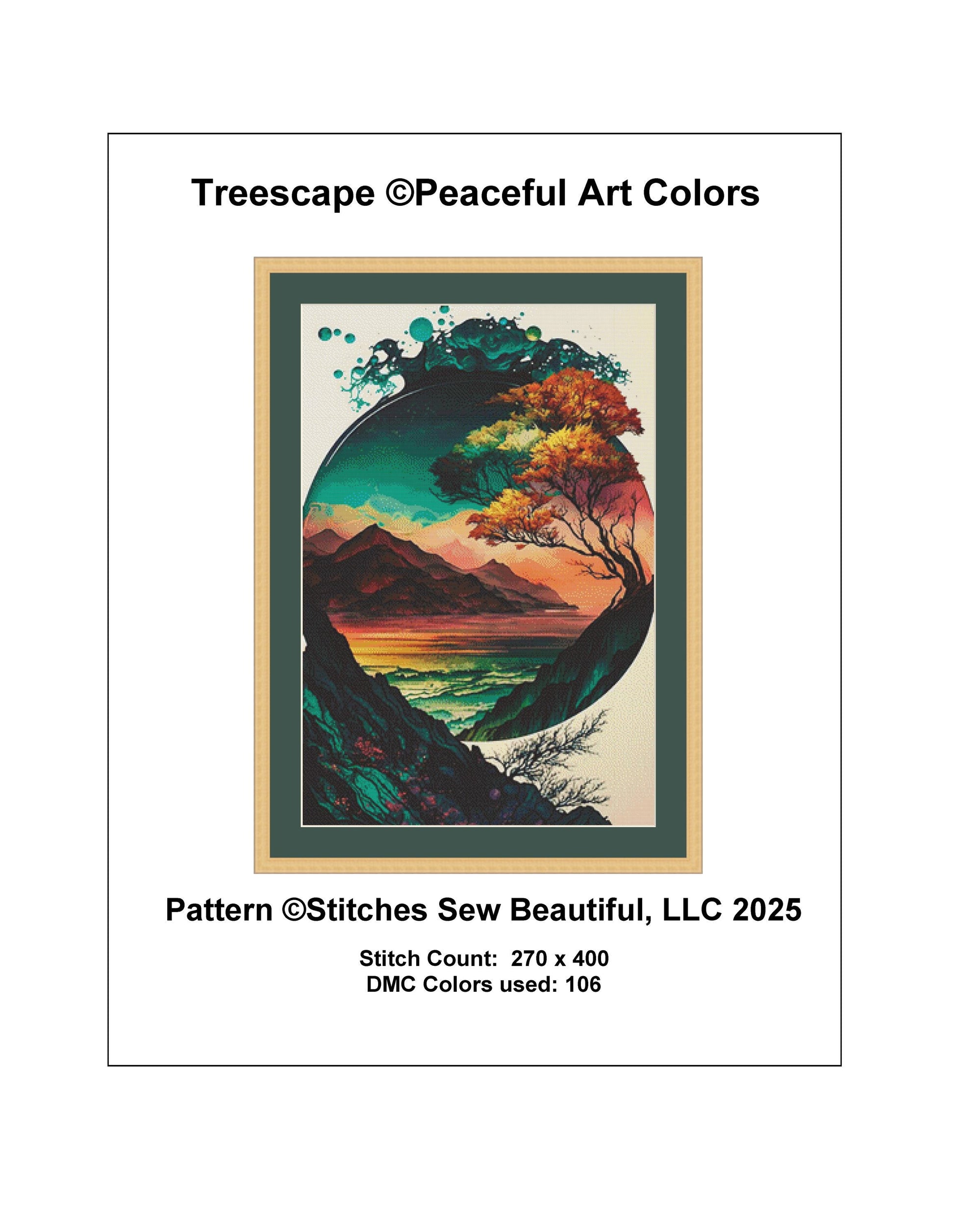 Treescape counted cross stitch pattern by Peaceful Art Colors