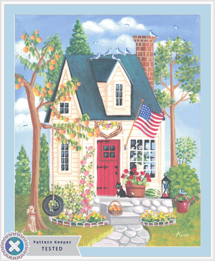 Summertime Cottage (Max Size/Color) counted cross stitch pattern by Kim Leo licensed by JMS Art Licensing