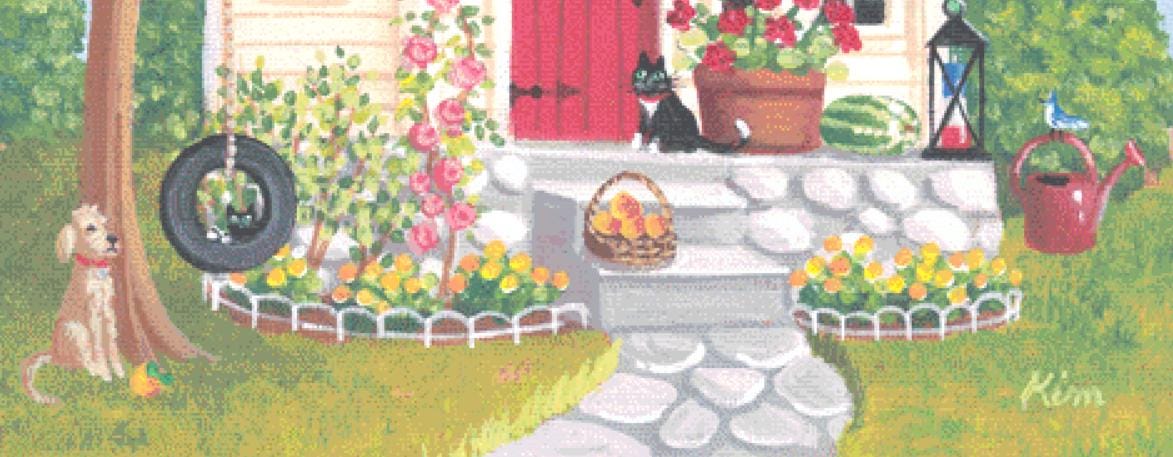 Summertime Cottage (Max Size/Color) counted cross stitch pattern by Kim Leo licensed by JMS Art Licensing