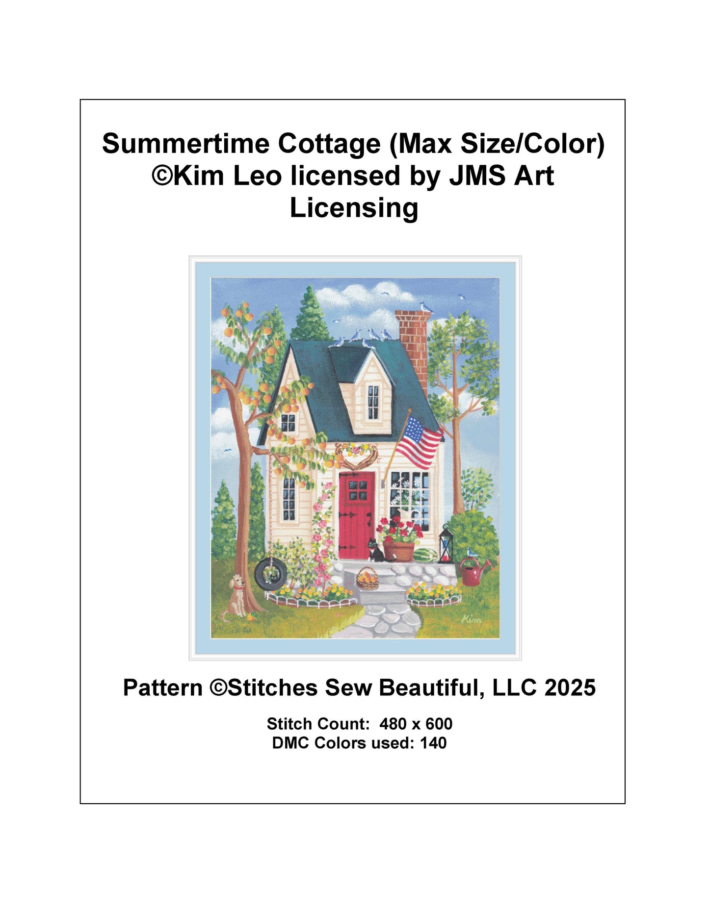 Summertime Cottage (Max Size/Color) counted cross stitch pattern by Kim Leo licensed by JMS Art Licensing