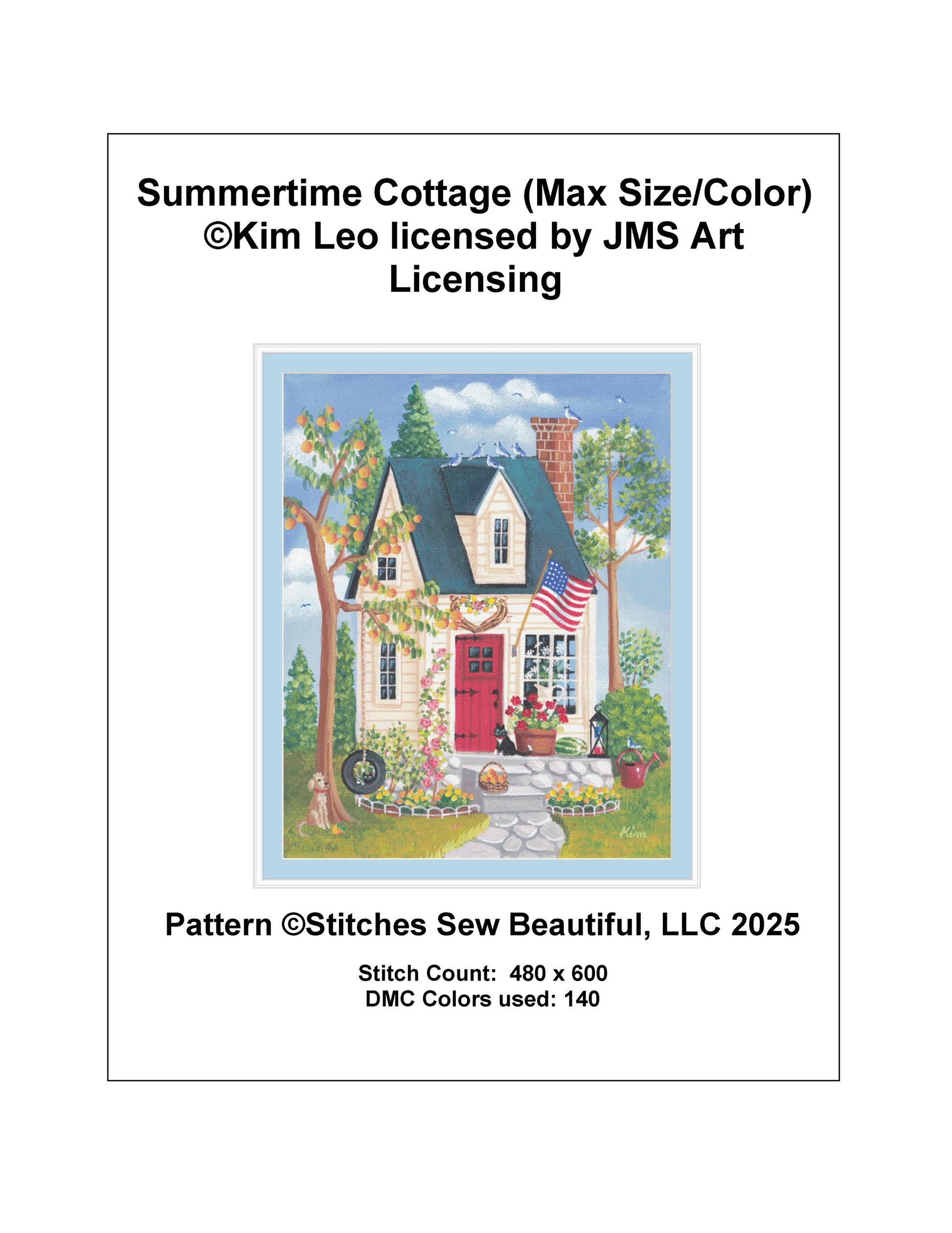 Summertime Cottage (Max Size/Color) counted cross stitch pattern by Kim Leo licensed by JMS Art Licensing