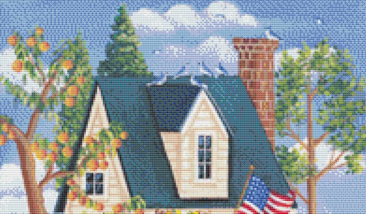 Summertime Cottage (Small) counted cross stitch pattern by Kim Leo licensed by JMS Art Licensing
