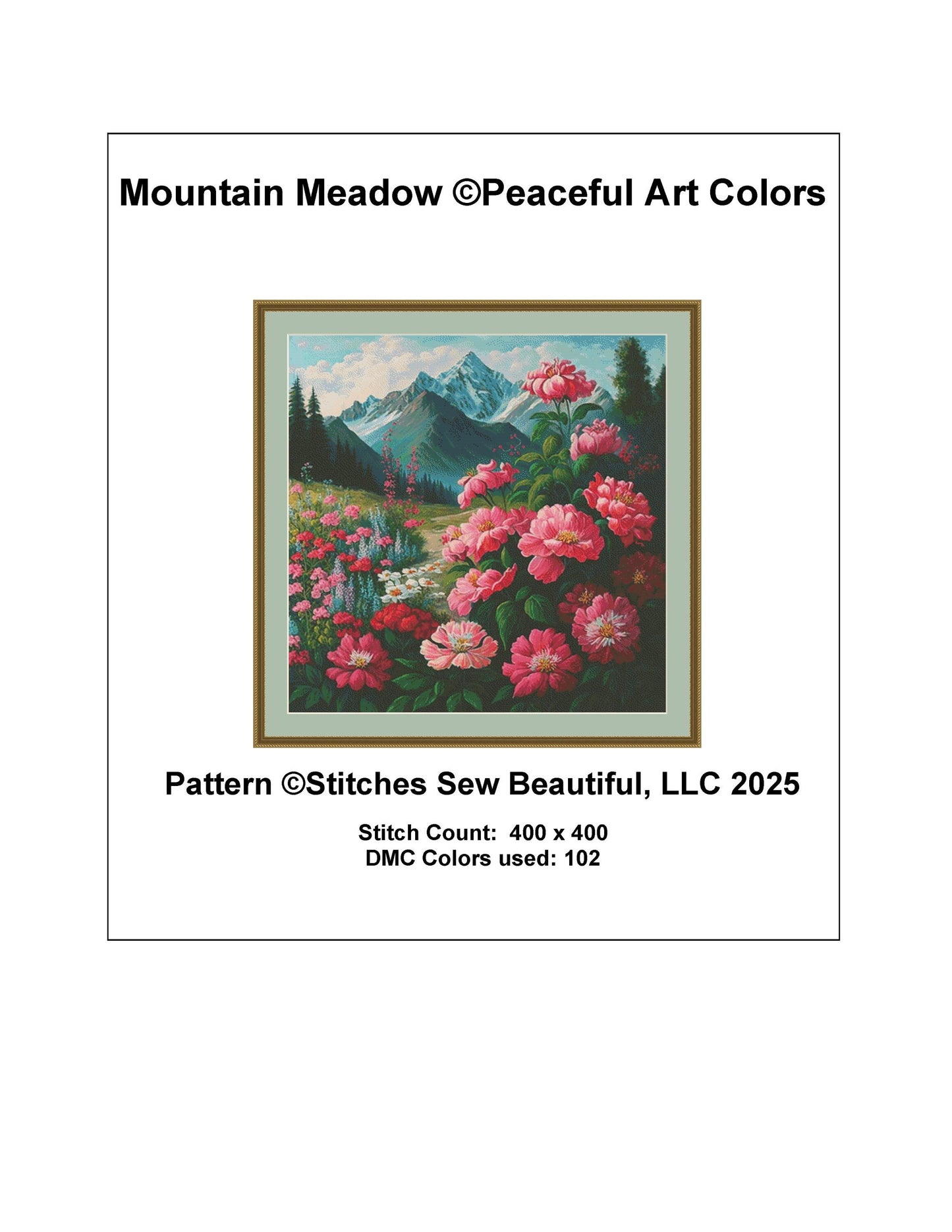 Mountain Meadow counted cross stitch pattern by Peaceful Art Colors