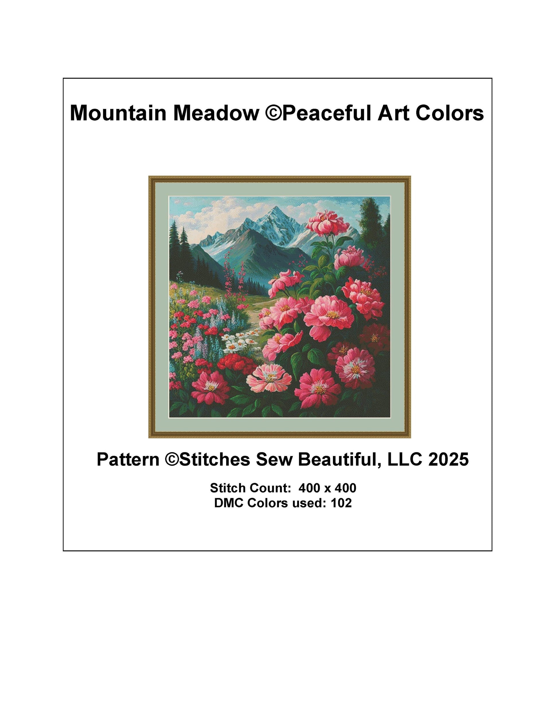 Mountain Meadow counted cross stitch pattern by Peaceful Art Colors