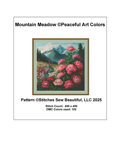 Mountain Meadow counted cross stitch pattern by Peaceful Art Colors