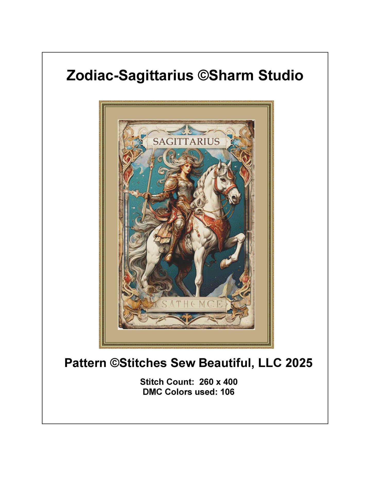 Zodiac - Sagiattarius counted cross stitch pattern by Sharm Studio