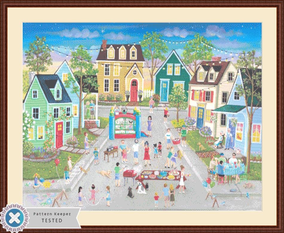 Block Party counted cross stitch pattern by Kim Leo licensed by JMS Art Licensing