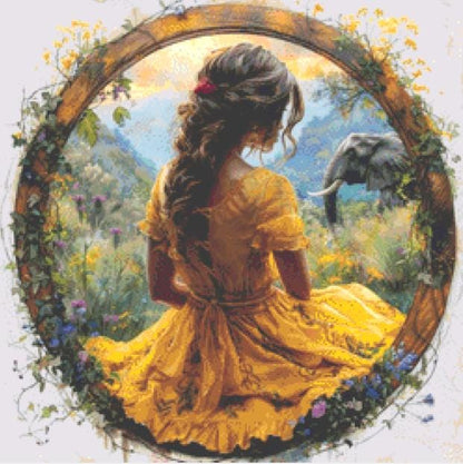 Serene Woman with Elephant (Small) counted cross stitch pattern by Eder Jose Rosa