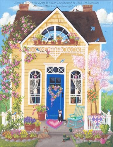 Home is Where the Heart Is counted cross stitch pattern by Kim Leo licensed by JMS Art Licensing