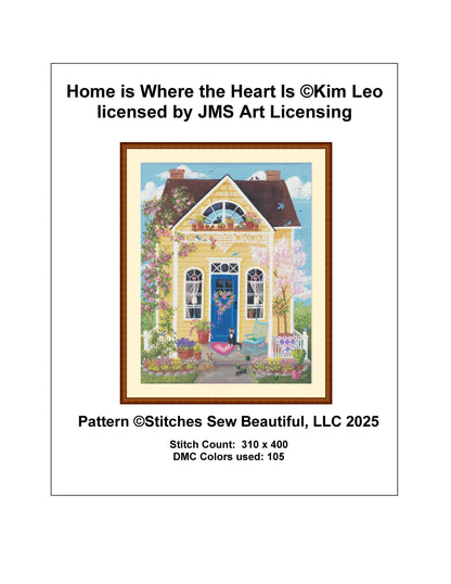 Home is Where the Heart Is counted cross stitch pattern by Kim Leo licensed by JMS Art Licensing