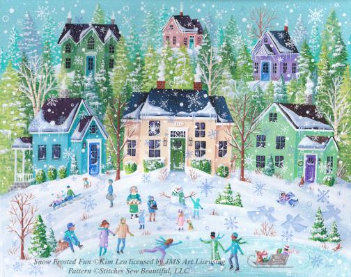 Snow Frosted Fun counted cross stitch pattern by Kim Leo licensed by  JMS Art Licensing