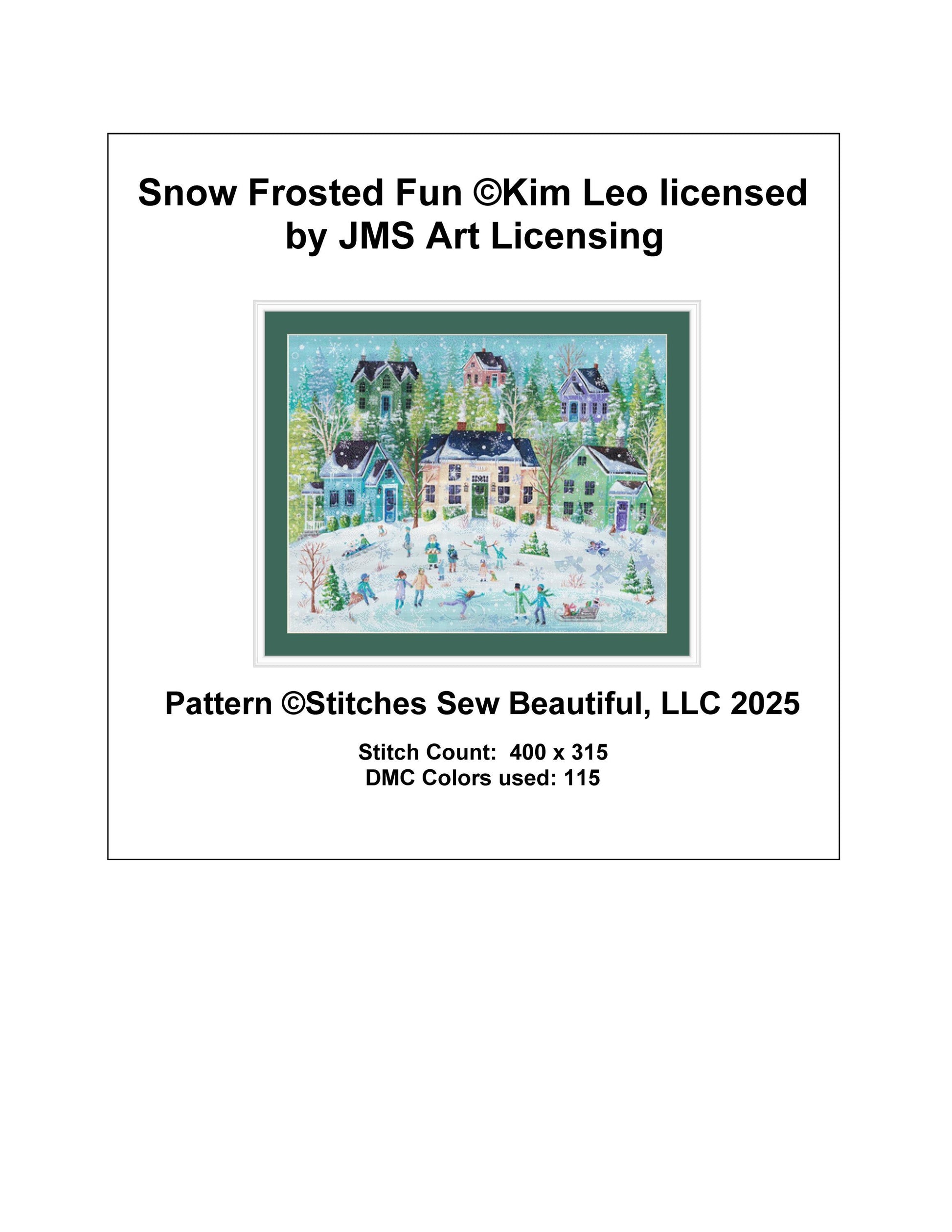 Snow Frosted Fun counted cross stitch pattern by Kim Leo licensed by  JMS Art Licensing