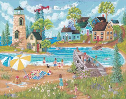 Sun Day Fun Day counted cross stitch pattern by Kim Leo licensed by JMS Art Licensing