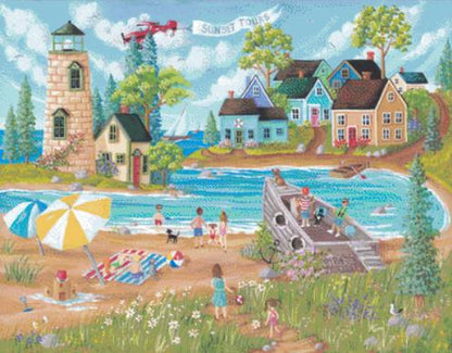 Sun Day Fun Day counted cross stitch pattern by Kim Leo licensed by JMS Art Licensing