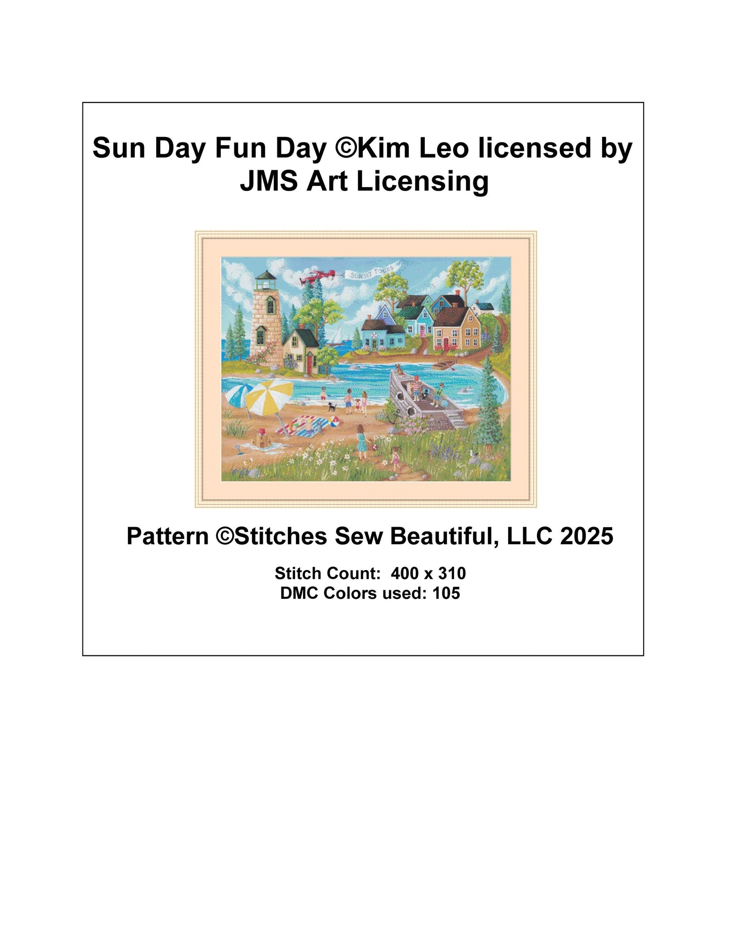 Sun Day Fun Day counted cross stitch pattern by Kim Leo licensed by JMS Art Licensing