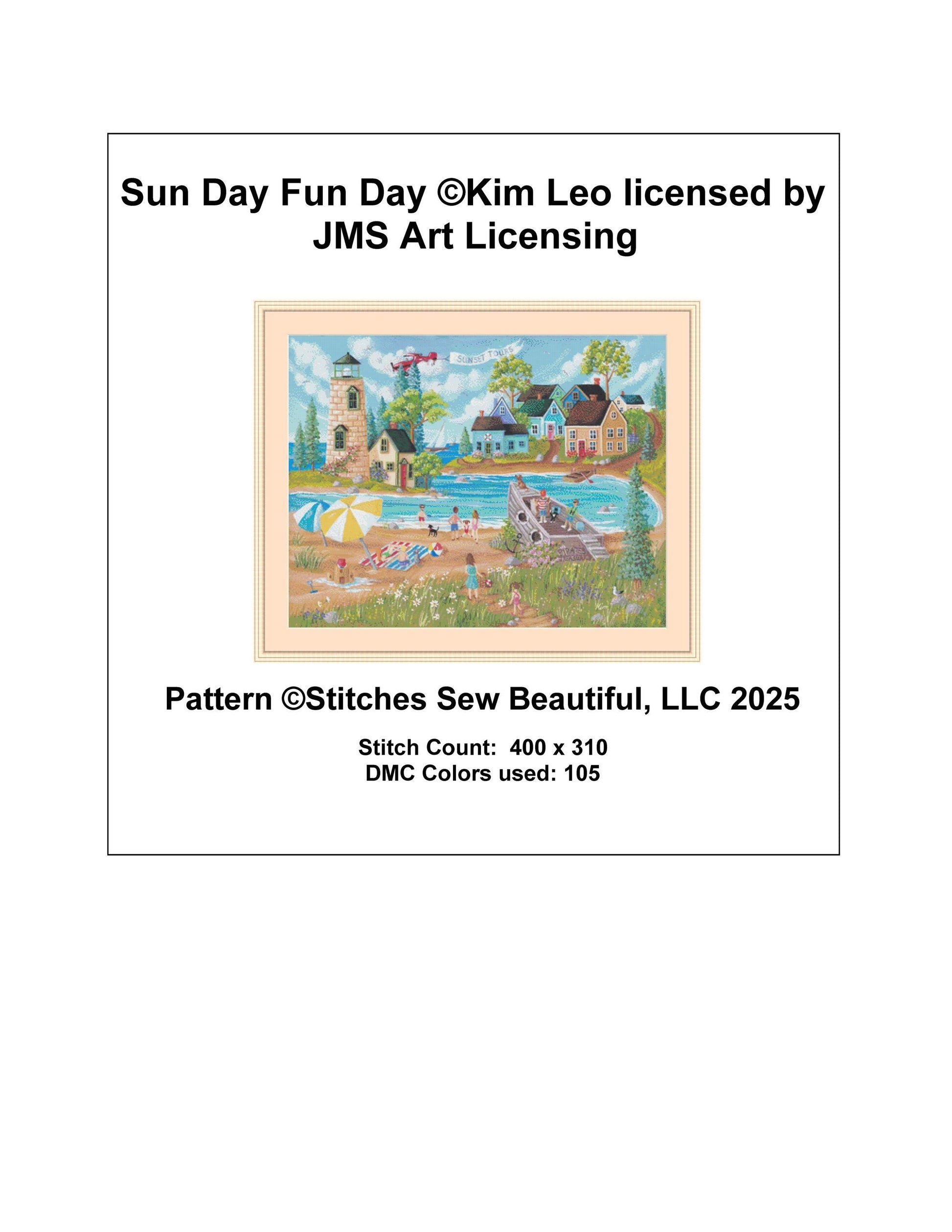 Sun Day Fun Day counted cross stitch pattern by Kim Leo licensed by JMS Art Licensing