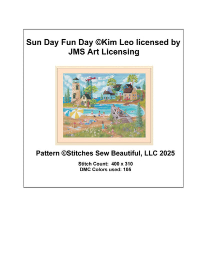 Sun Day Fun Day counted cross stitch pattern by Kim Leo licensed by JMS Art Licensing