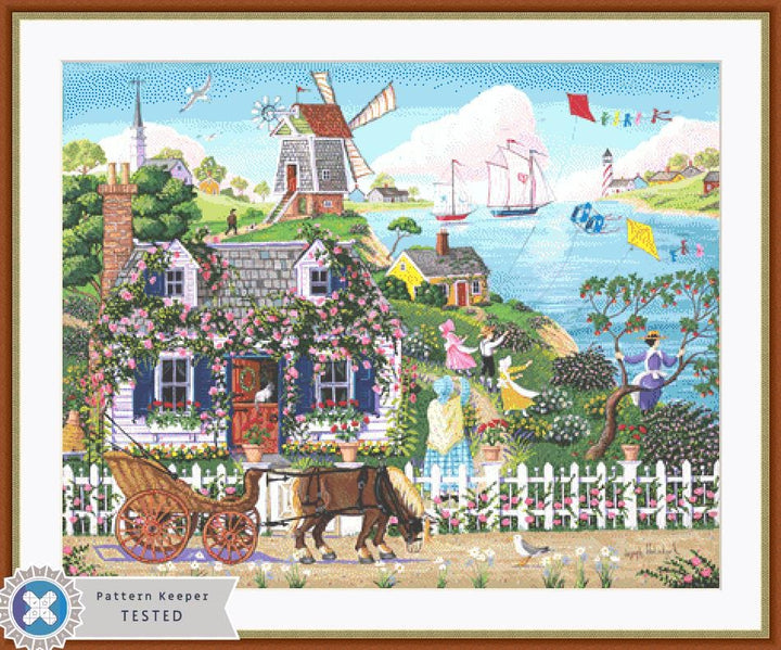 Rambling Rose Cottage (Max Color) counted cross stitch pattern by Joseph Holodook/Porterfields Fine Art Licensing