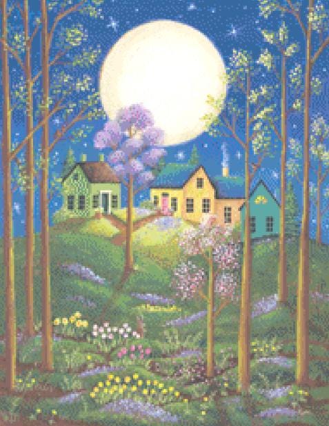 New Moon (Small) counted cross stitch pattern by Kim Leo licensed by JMS Art Licensing