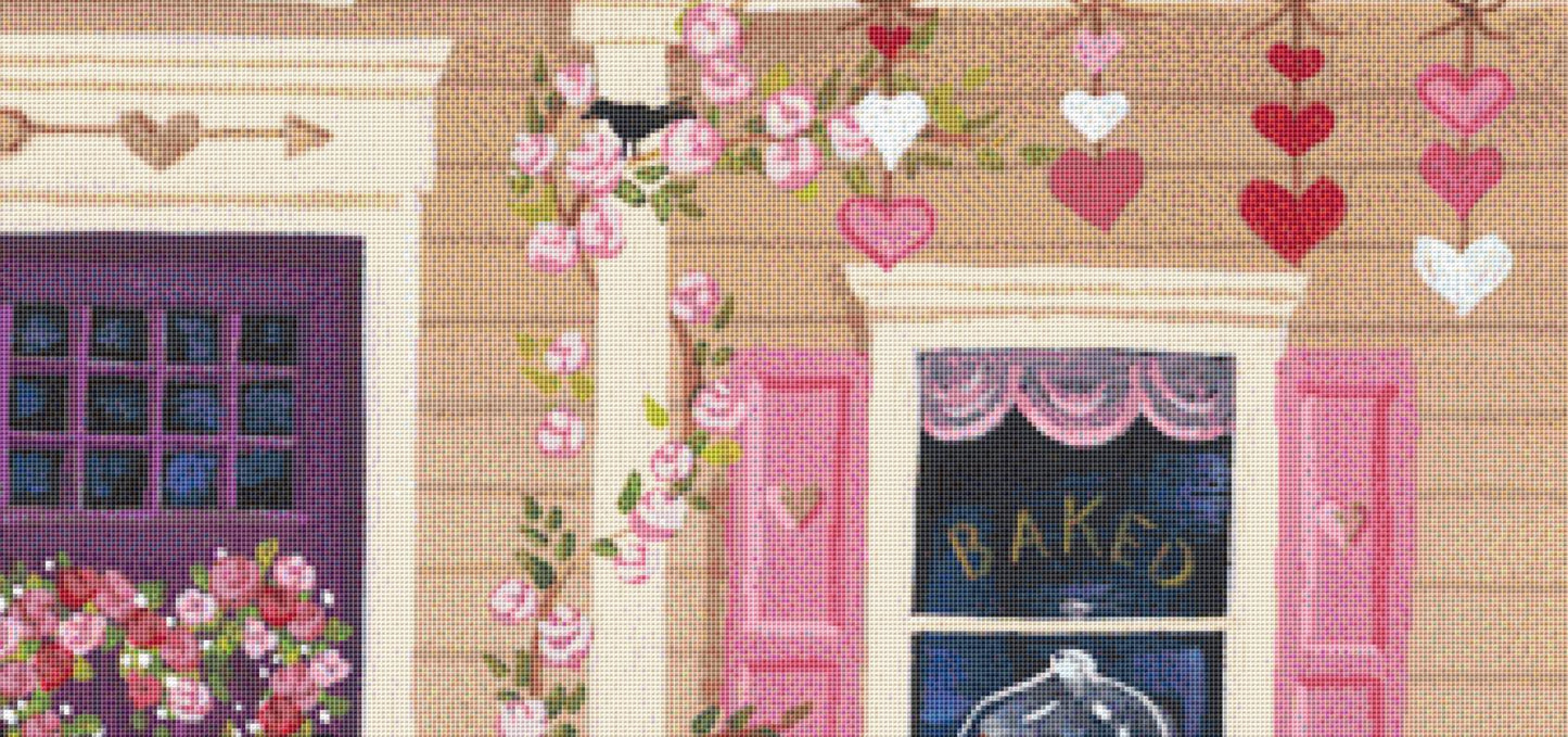 Cupid's Cupcakes (Max Size/Color) counted  cross stitch pattern by Kim Leo licensed by JMS Art Licensing