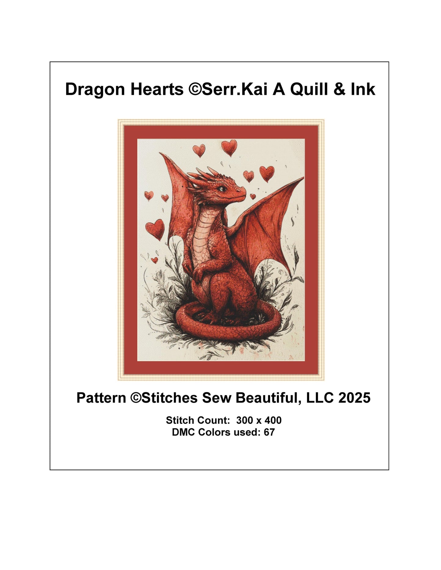 Dragon Hearts counted cross stitch pattern by Serr.Kai A Quill & Ink