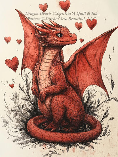 Dragon Hearts counted cross stitch pattern by Serr.Kai A Quill & Ink