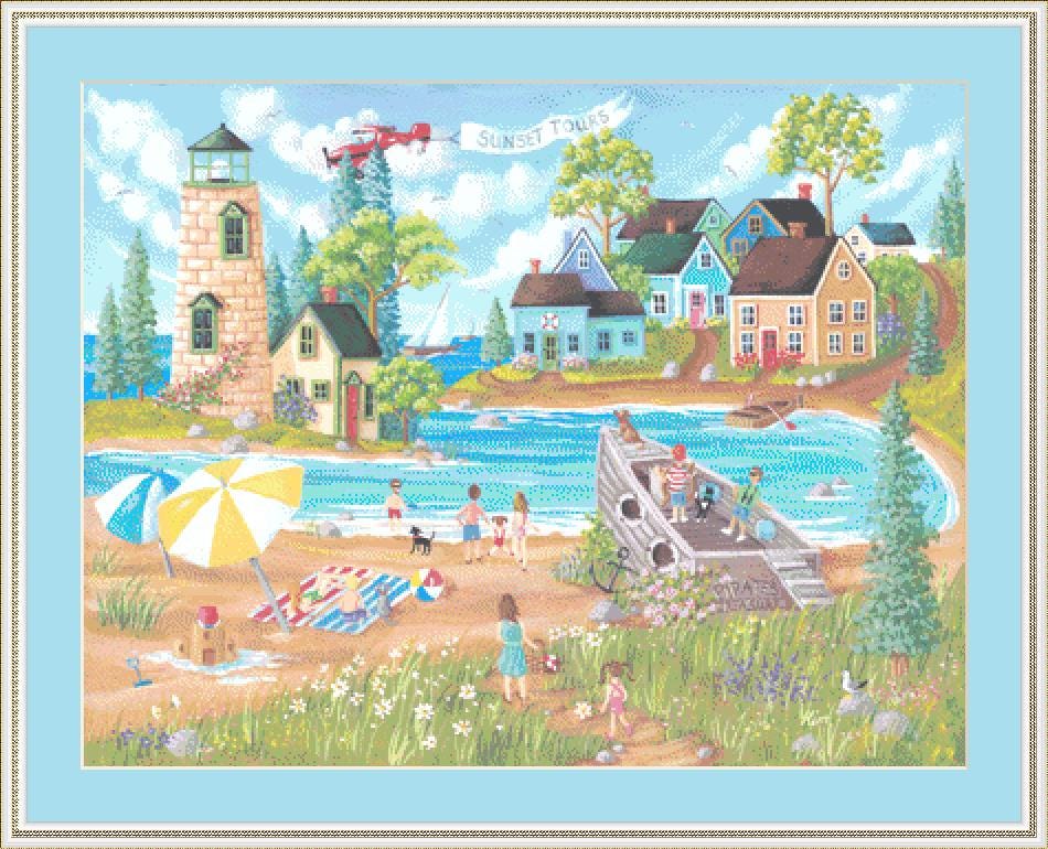 Sun Day Fun Day (Max Color) counted cross stitch pattern by Kim Leo licensed by JMS Art Licensing