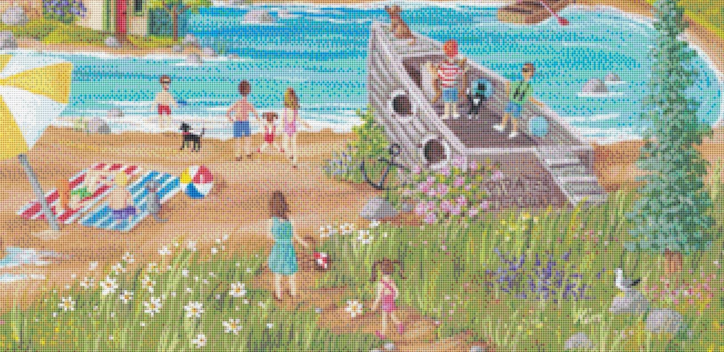 Sun Day Fun Day (Max Color) counted cross stitch pattern by Kim Leo licensed by JMS Art Licensing
