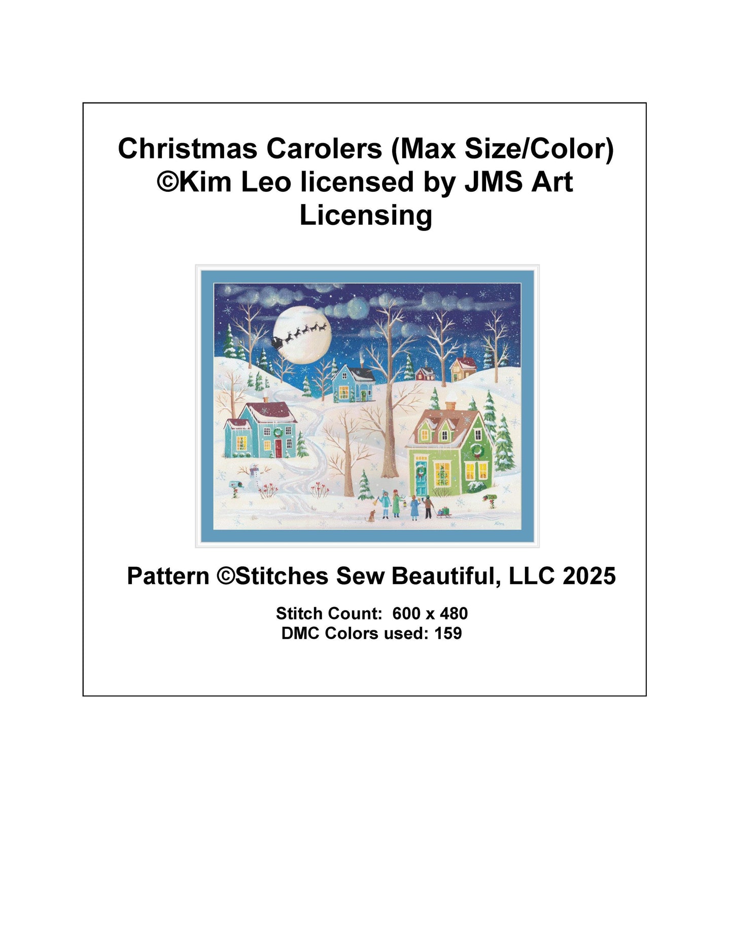 Christmas Carolers (Max Size/Color) counted cross stitch pattern by Kim Leo licensed by JMS Art licensing