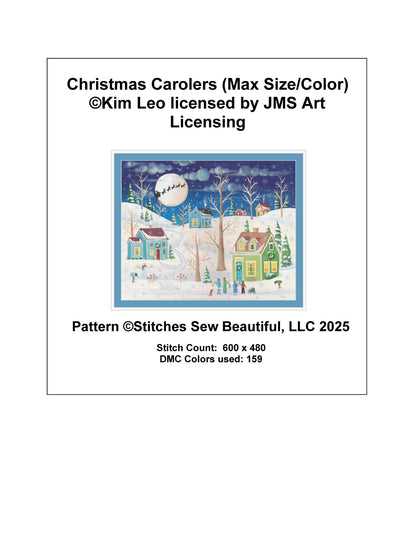 Christmas Carolers (Max Size/Color) counted cross stitch pattern by Kim Leo licensed by JMS Art licensing