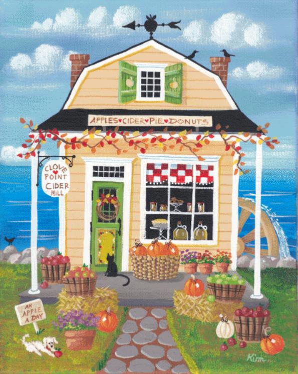 Clove Point Cider Mill (Max Size/Color) counted cross stitch pattern by Kim Leo licensed by JMS Art Licensing