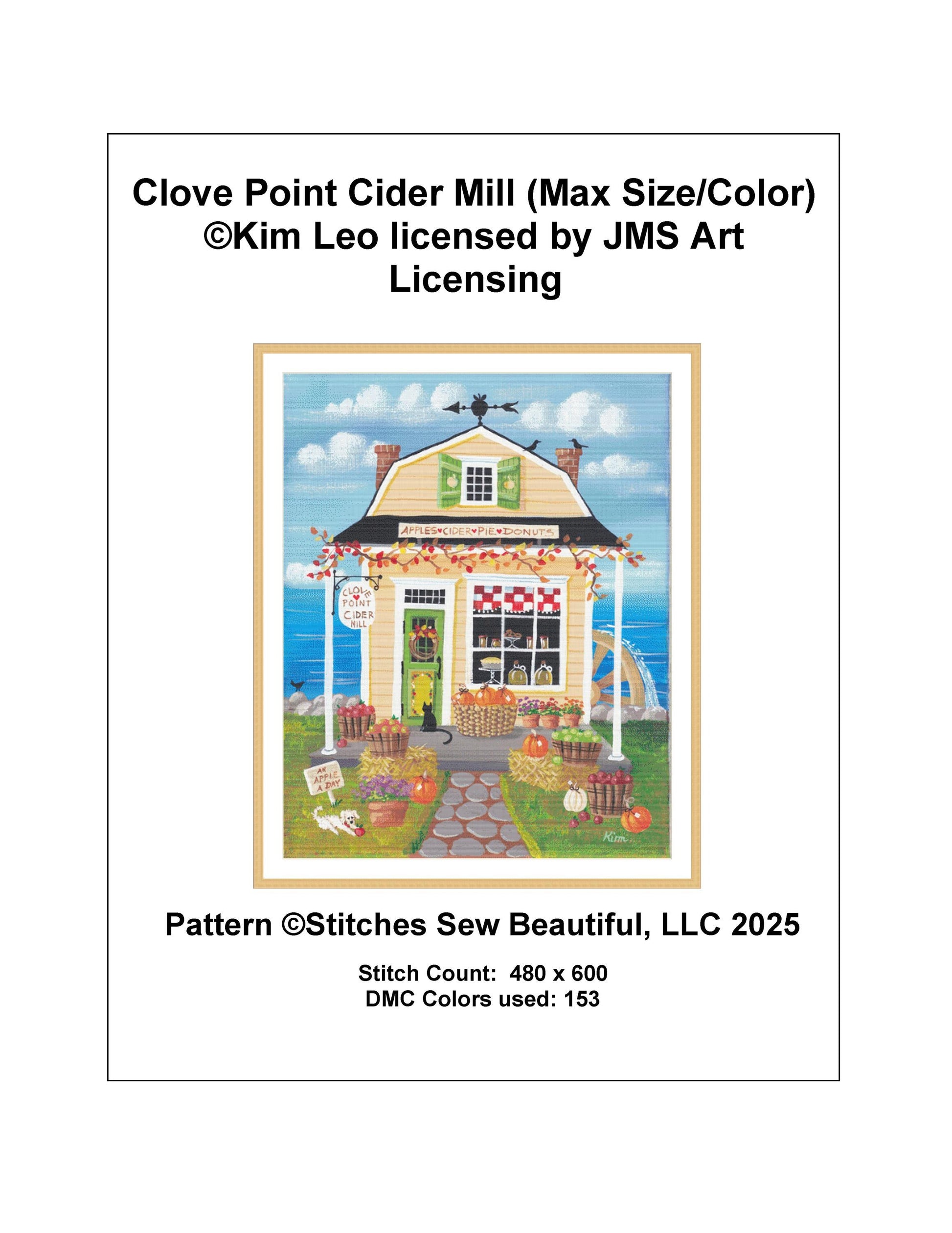 Clove Point Cider Mill (Max Size/Color) counted cross stitch pattern by Kim Leo licensed by JMS Art Licensing